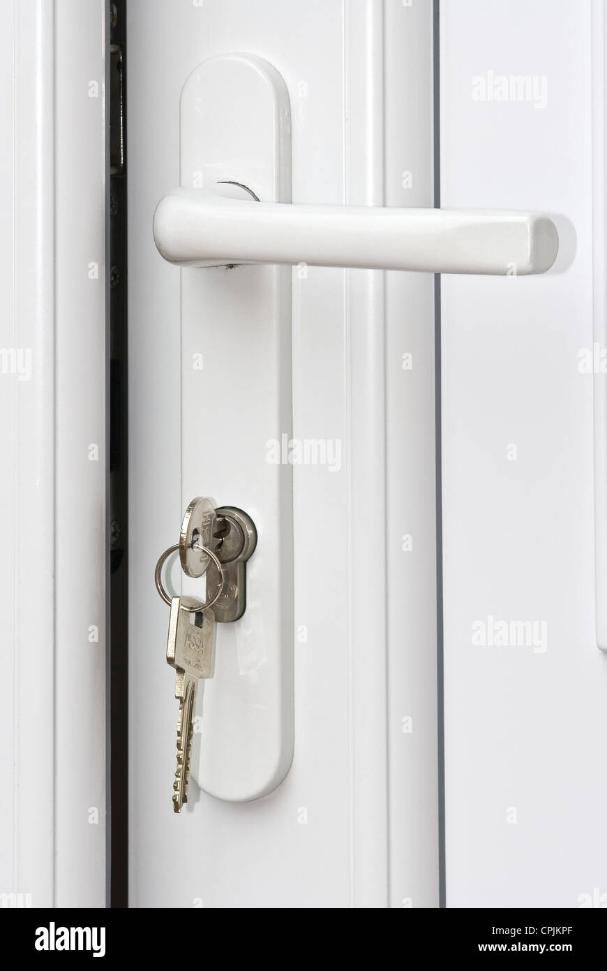 Keys Unlocking A White Upvc Door Stock Photo 48353831 Alamy