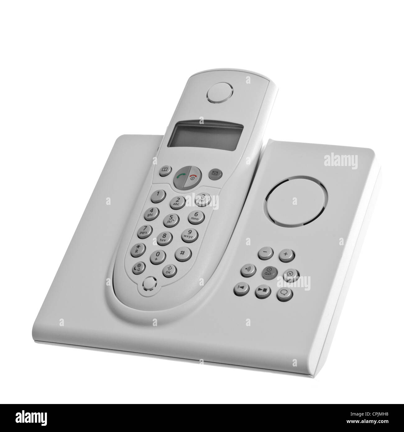 white cordless telephone with answering machine isolated over white background Stock Photo