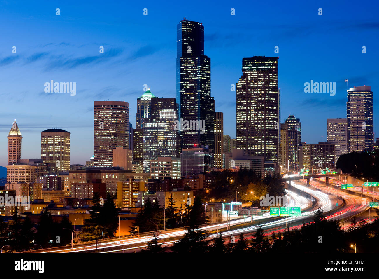 Interstate 5 cuts a wide path through the center of Downtown Seattle Stock Photo Alamy