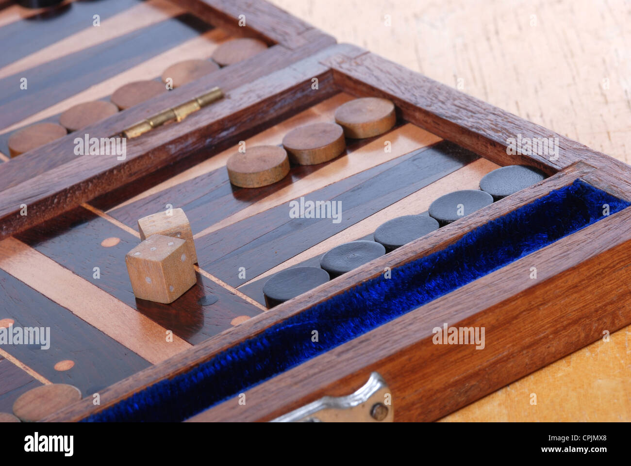 Wooden Backgammon boardgame with dice Stock Photo Alamy