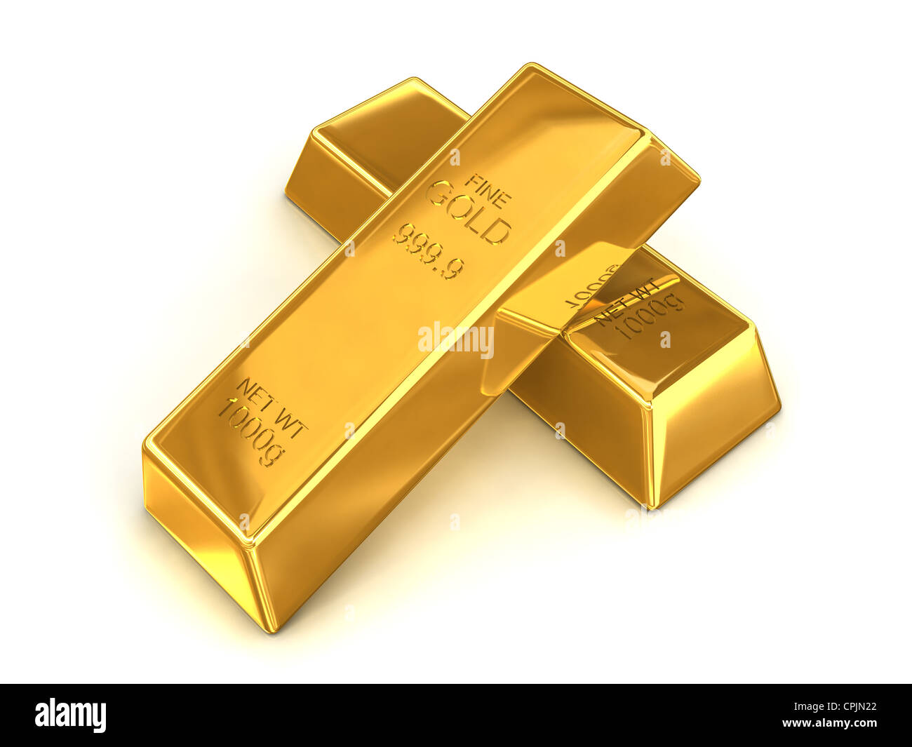 A pair of fine gold bars with a net weight of 1000g each Stock Photo