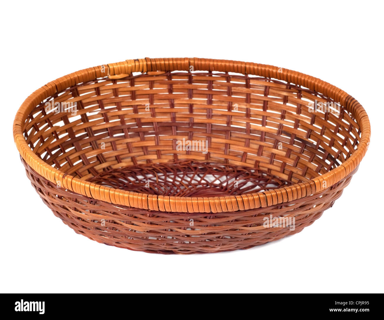 Empty wooden fruit or bread basket on white background Stock Photo Alamy