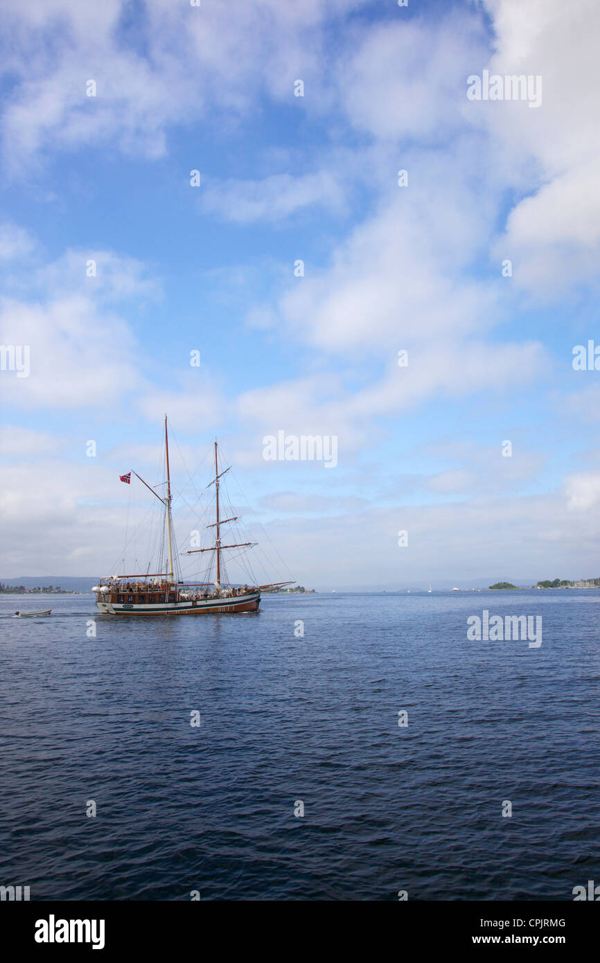 Johanna, traditional wooden sailing ship in harbour, mini-cruise in summer sunshine, Oslo, Norway, Europe Stock Photo