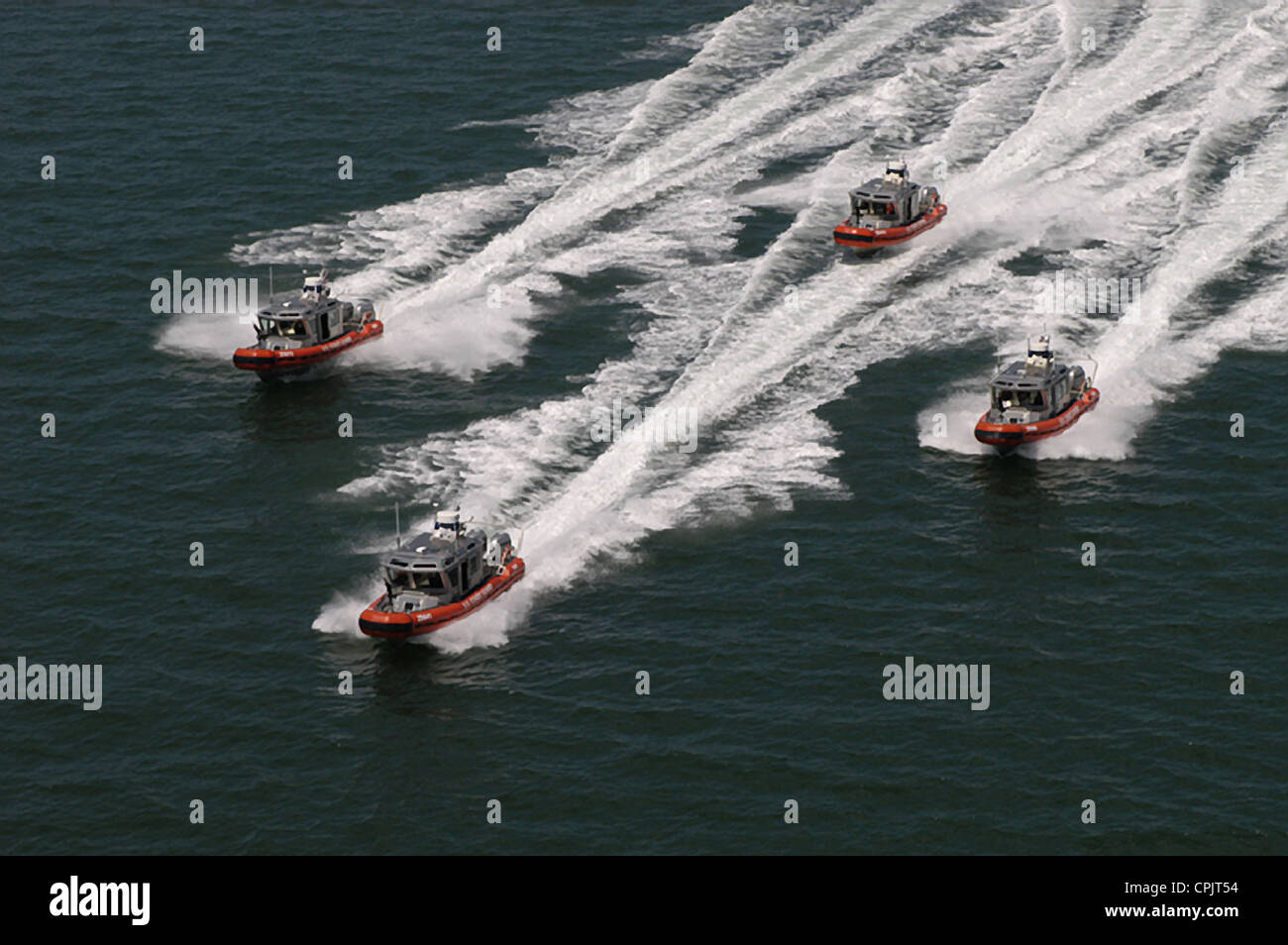 Coast Guard 25-foot rapid response boats from Station St. Petersburg practice close quarters boat-handling June 12, 2007 near Tampa Bay. Stock Photo