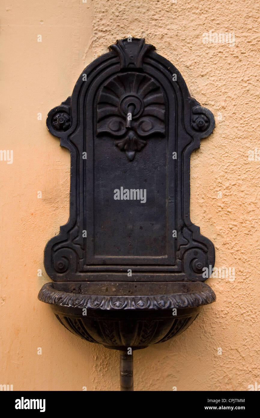 A decorative water fountain wall mounted in Reykjavik, Iceland. Stock Photo