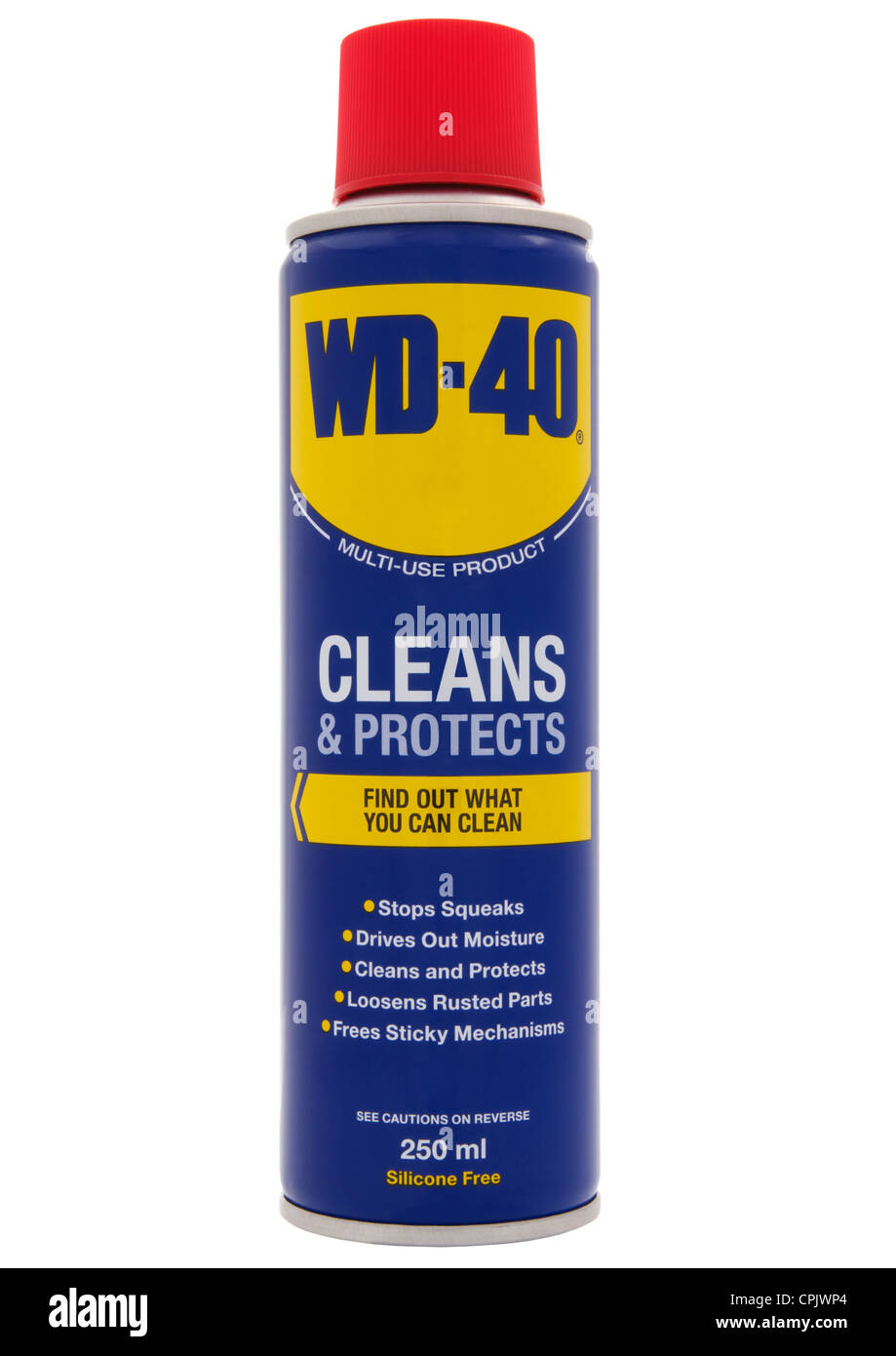 Can of WD40 on white background Stock Photo
