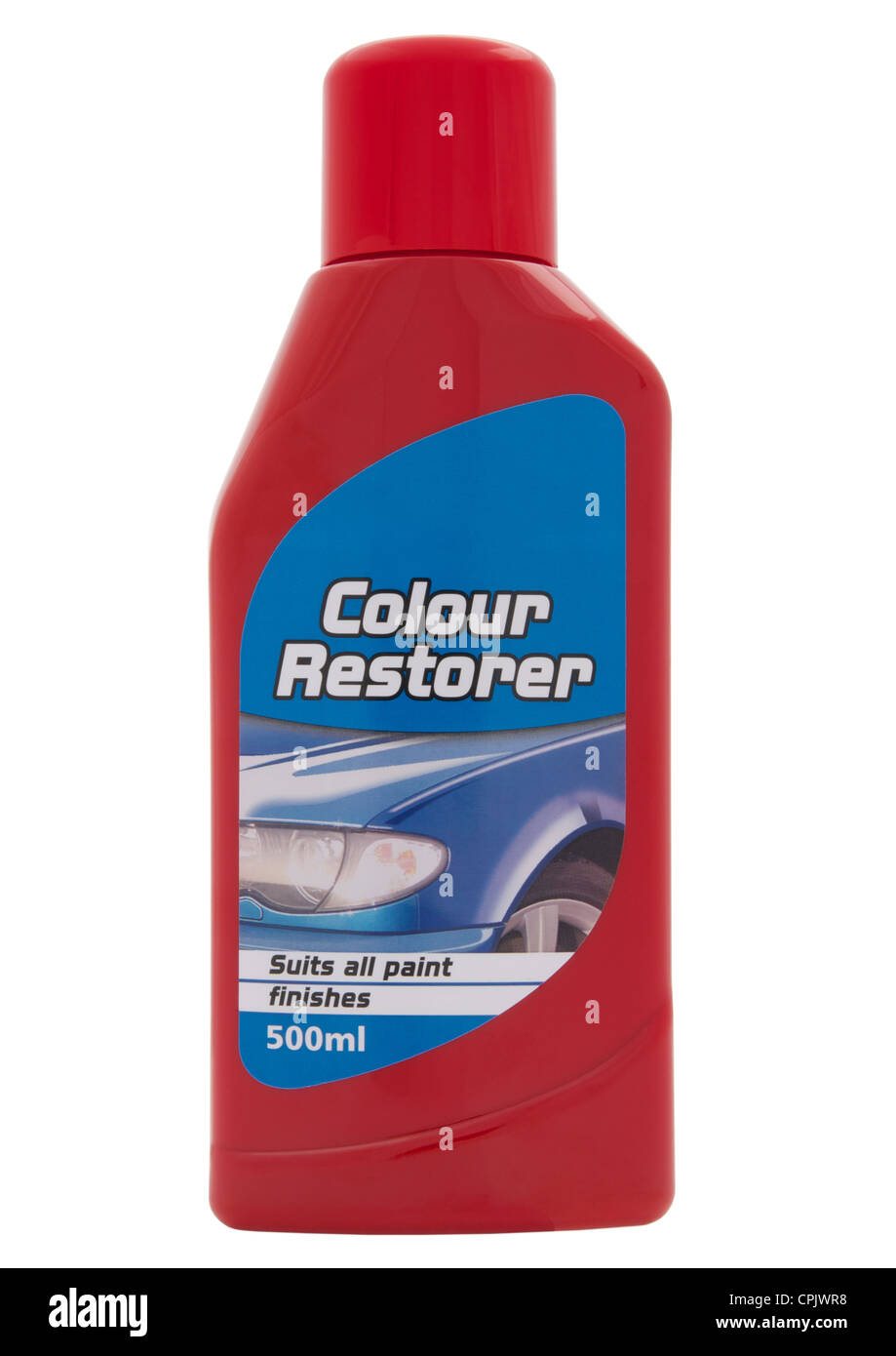 Bottle of car paint restorer on white background Stock Photo