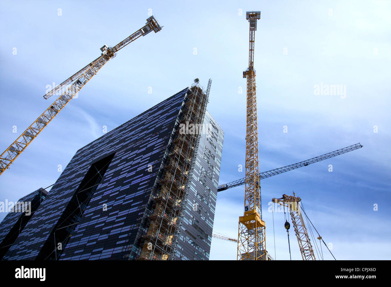 Tower block office construction with cranes, central Oslo, Norway, Europe Stock Photo