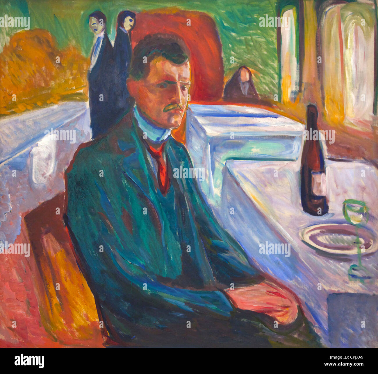 Self-portrait with Bottle of Wine, 1906, by Edvard Munch, in the Munch Museum and Art Gallery, Munch-Museet, Oslo, Norway, Stock Photo
