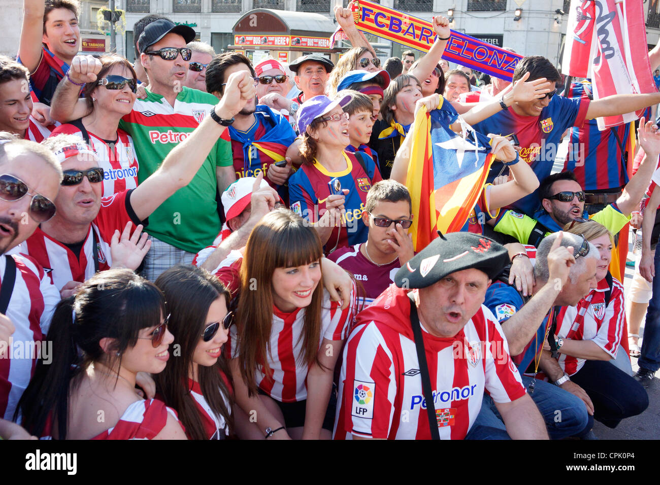 The final of the Copa del Rey has Madrid buzzing with Athletic Bilbao and FC Barcelona supporters. Stock Photo