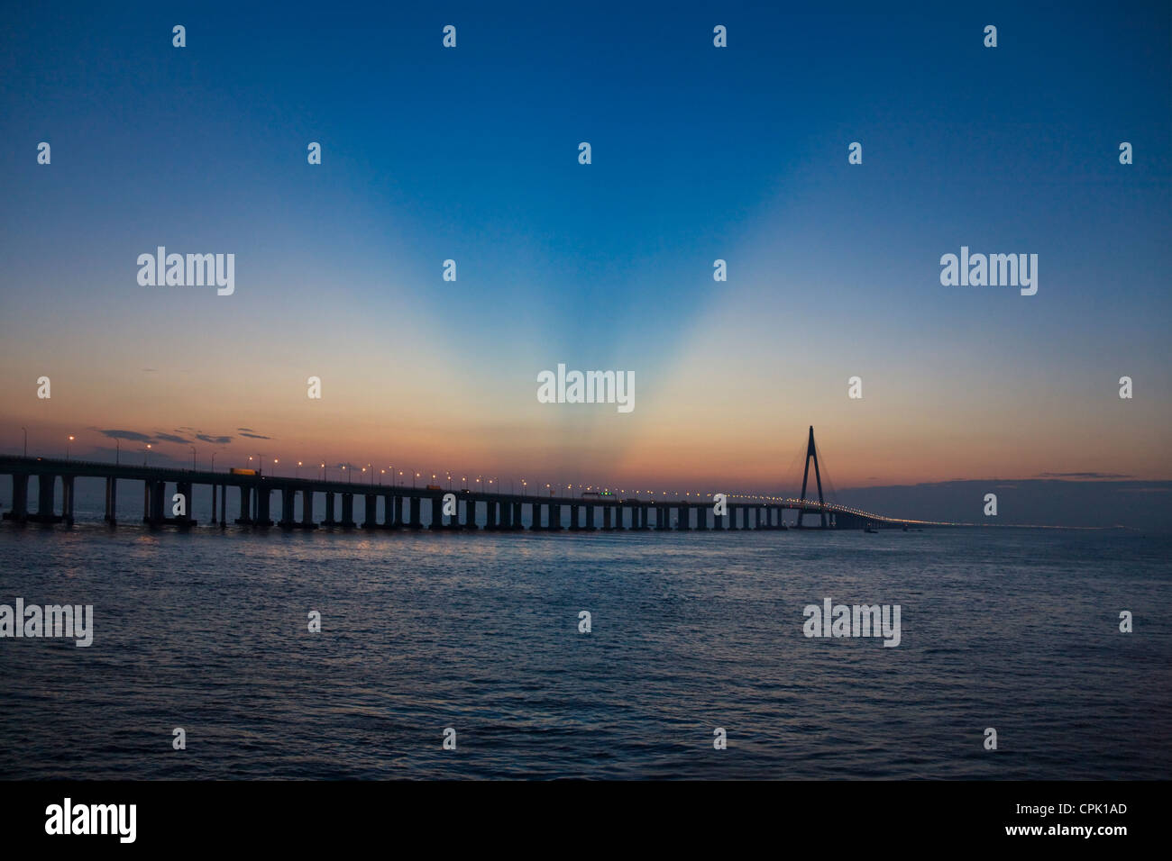 Hangzhou Bay Bridge, world's third longest bridge over the sea, measuring 22 miles in length