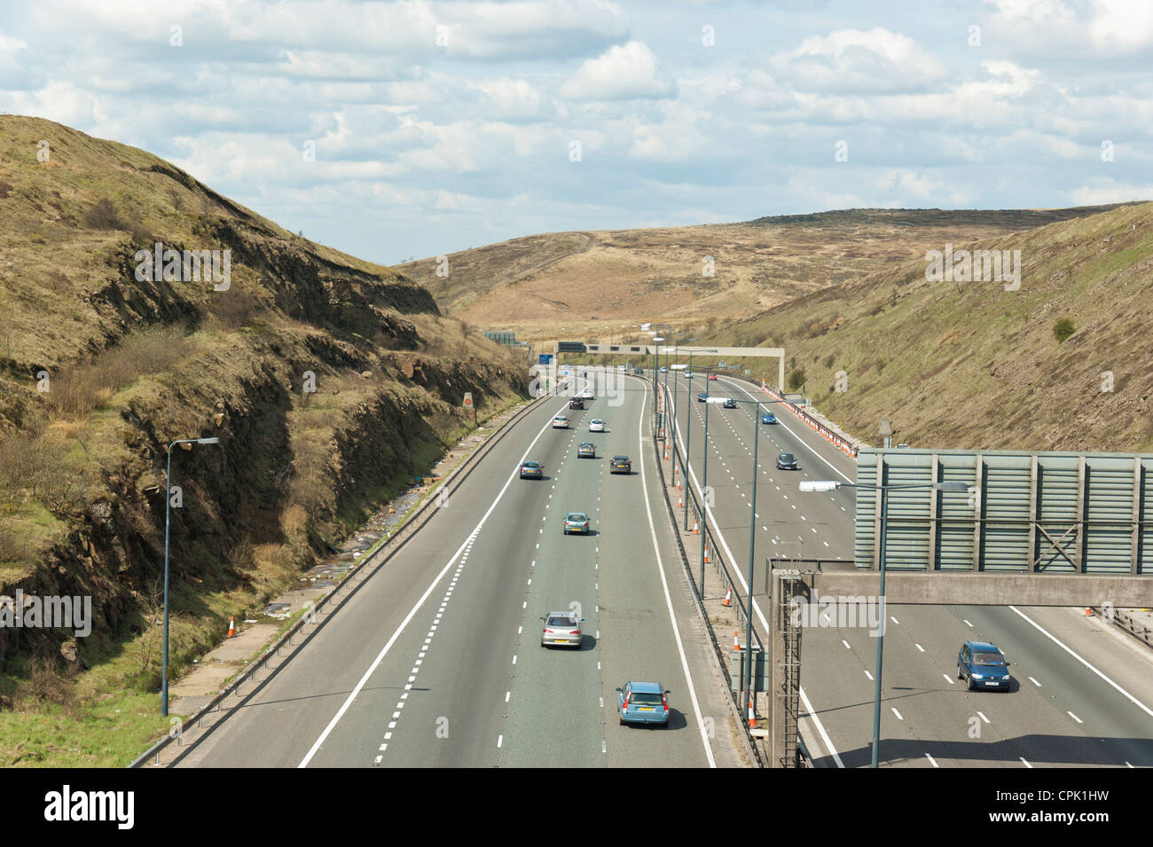 M62 Looking west near Junction 22.  Sunday morning, early May. Stock Photo