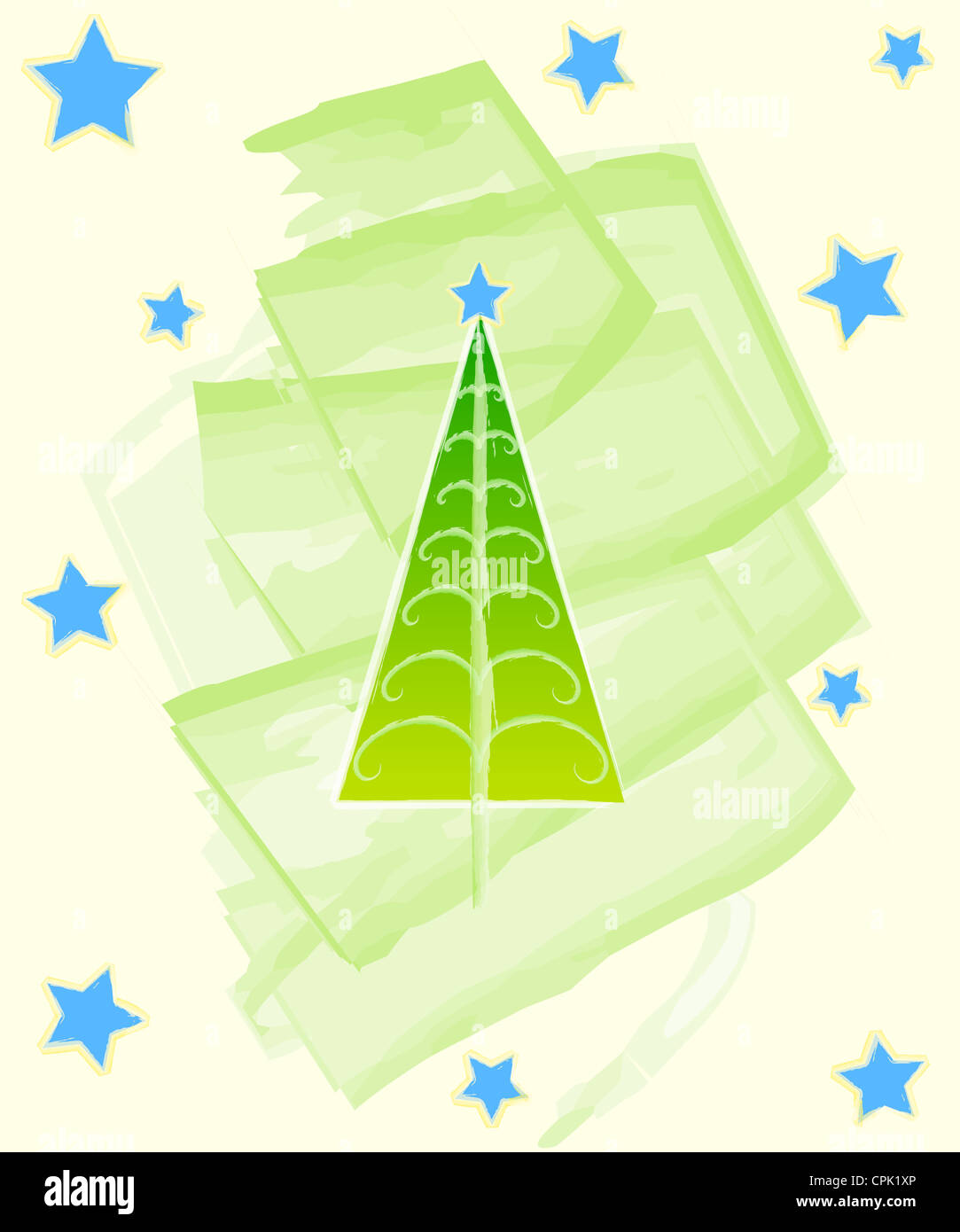 Christmas green tree with stars illustration Stock Photo - Alamy
