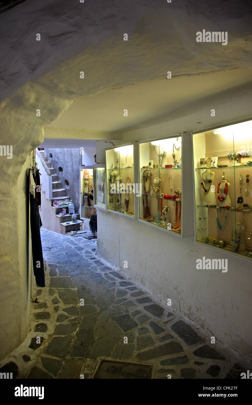 Picturesque "corner" in the Old Market of the Chora of Naxos, Naxos island, Cyclades, Greece Stock Photo