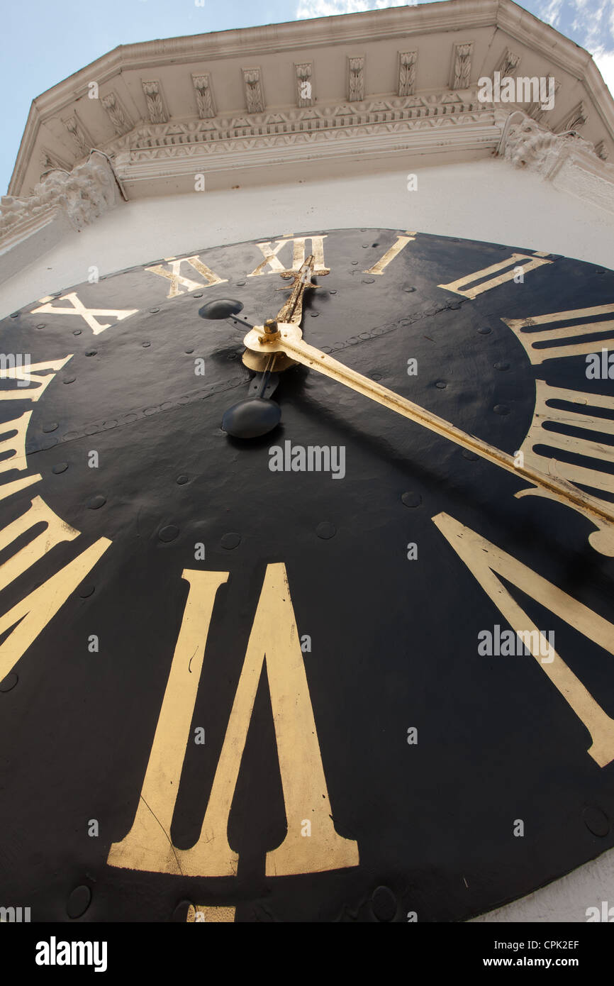 Clock face on historic St Michael's Church in Charleston, South