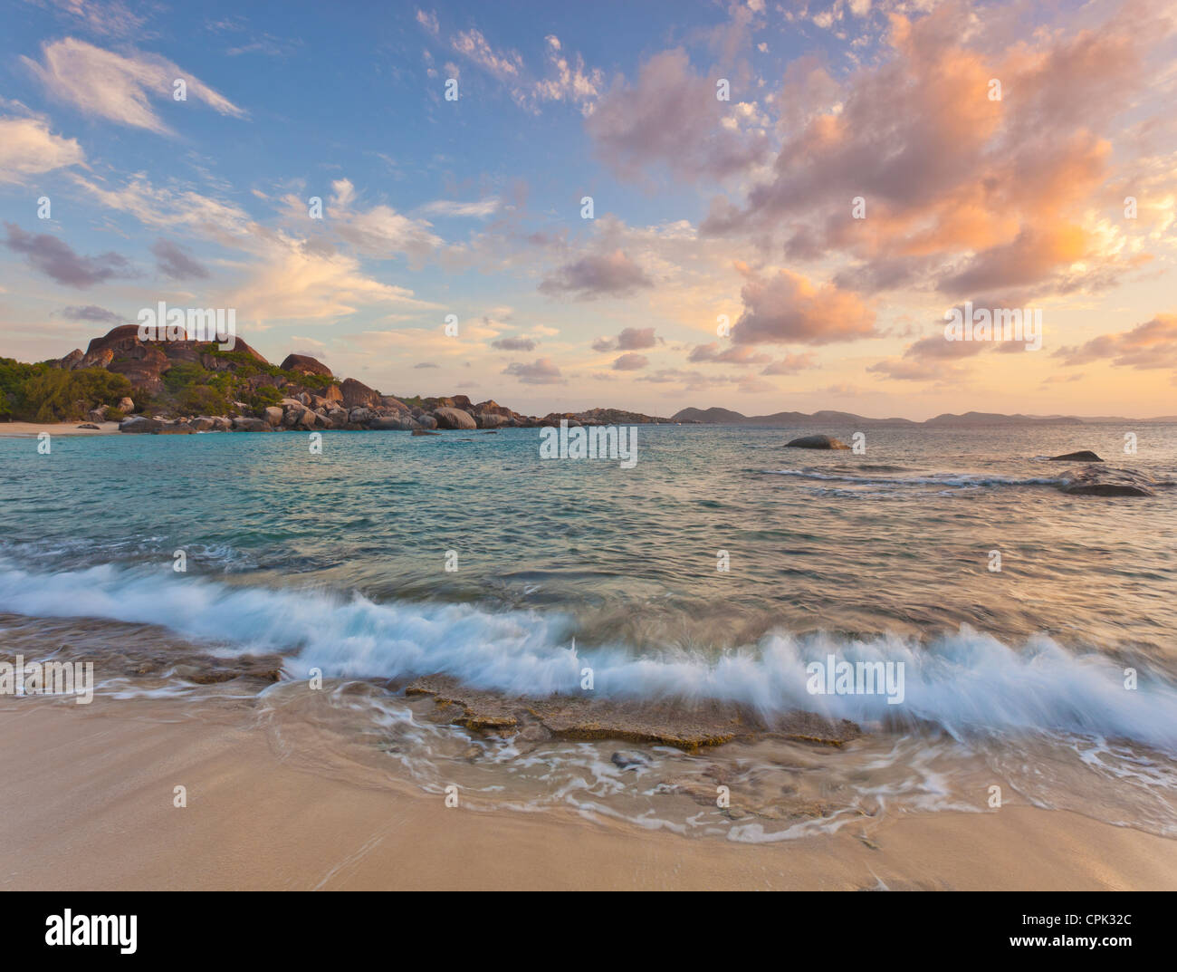 Spring Bay Beach Virgin Gorda, British Virgin Islands, Caribbean Sunset light on the ...
