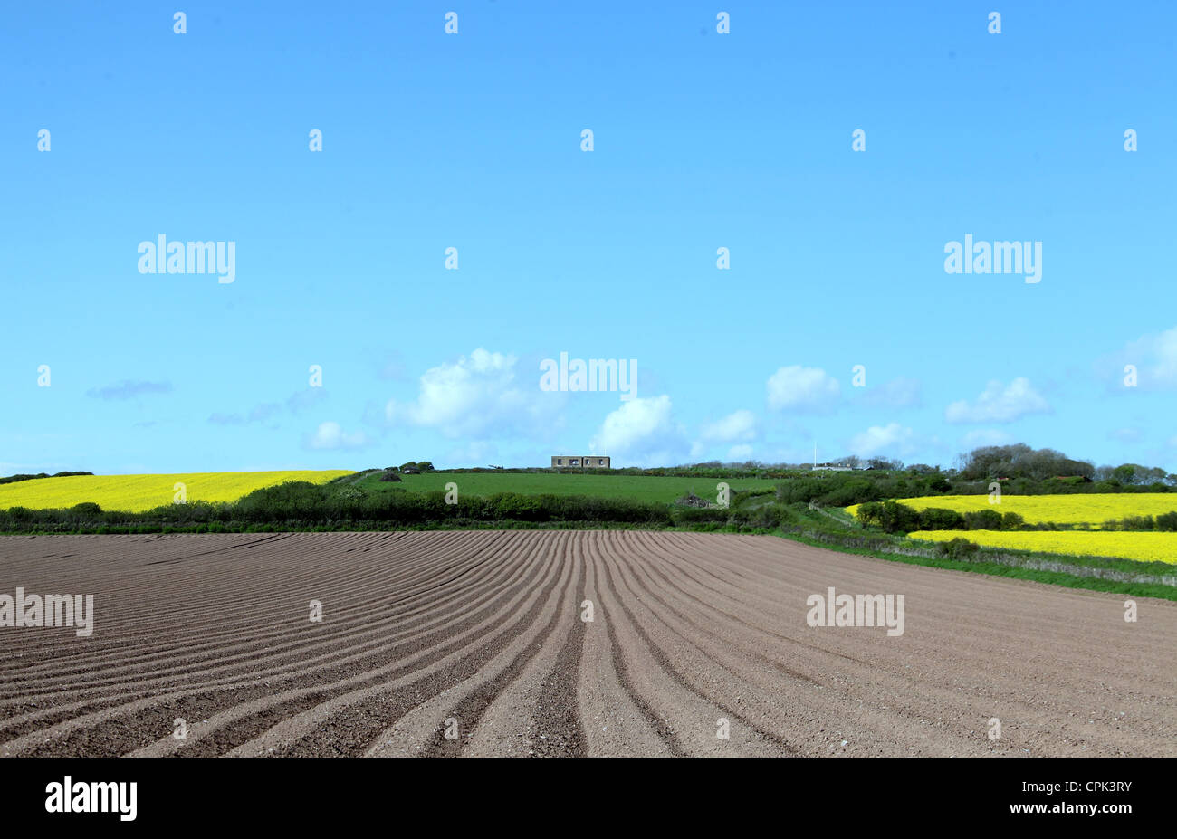Agricultural Land below Chapel Bay Fort in Pembrokeshire Stock Photo