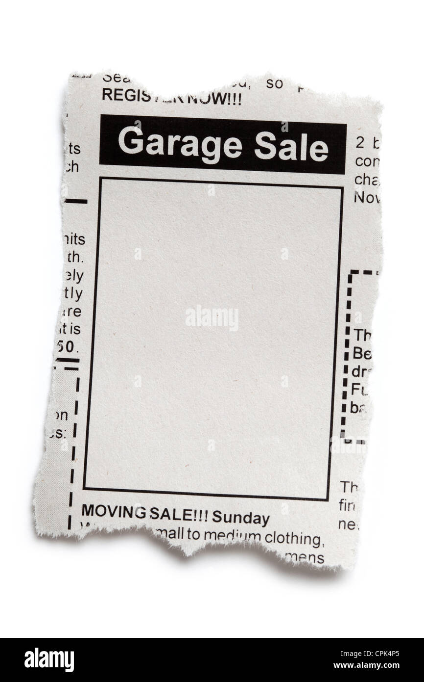 Fake Classified Ad, newspaper, Garage Sale concept Stock Photo Alamy