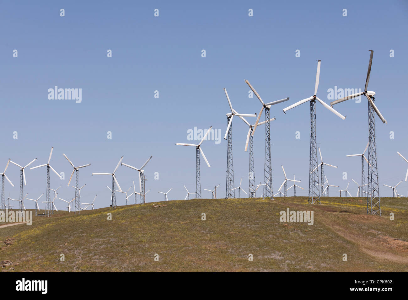 Wind turbines at wind farm Altamont Pass, California USA Stock Photo