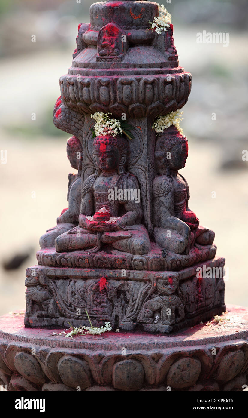 Buddha stone carving Nepal Stock Photo