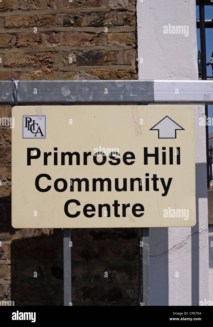sign giving directions for primrose hill community centre, north london