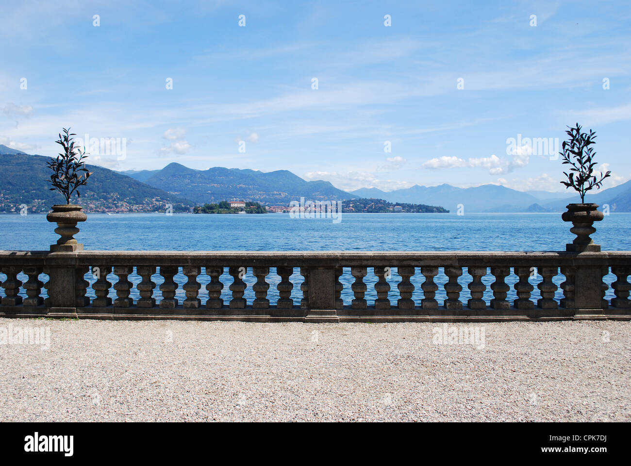 Ornamental balustrade on Borromean Island Isola Bella, Lake Maggiore, Stresa, Piedmont, Italy Stock Photo