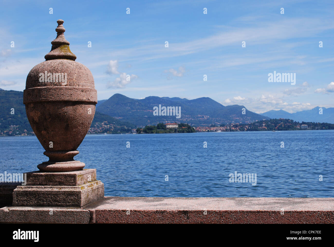 Ornamental balustrade on Borromean Island Isola Bella, Lake Maggiore, Stresa, Piedmont, Italy Stock Photo