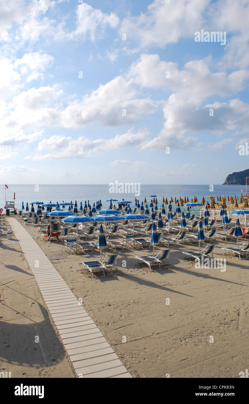 Panorama of Spotorno beach, Mediterranean sea, Liguria, Italy Stock Photo