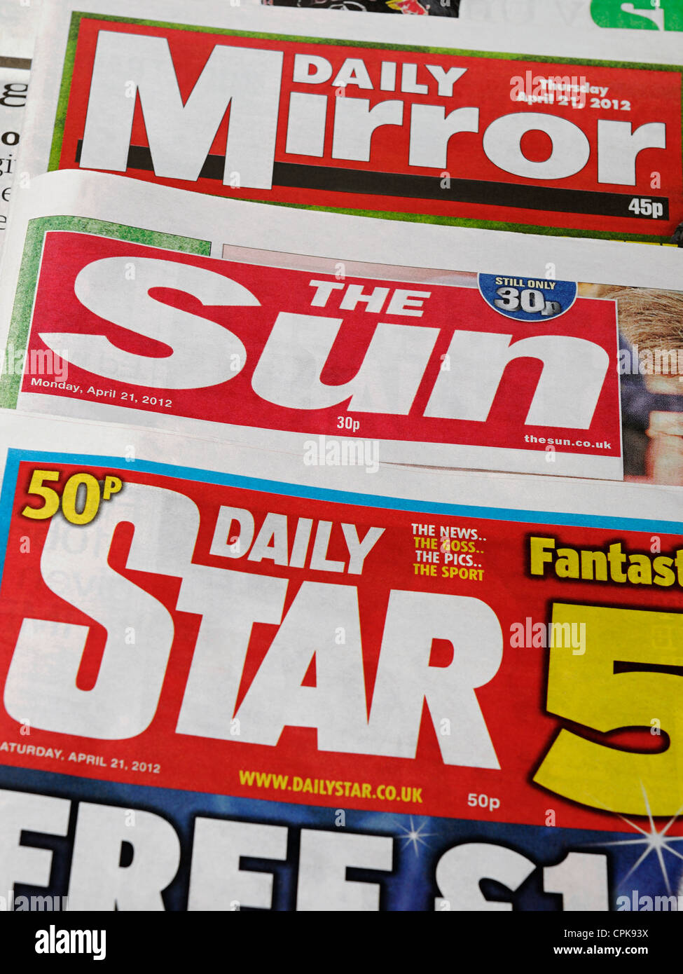 Tabloid Newspapers, UK. Stock Photo