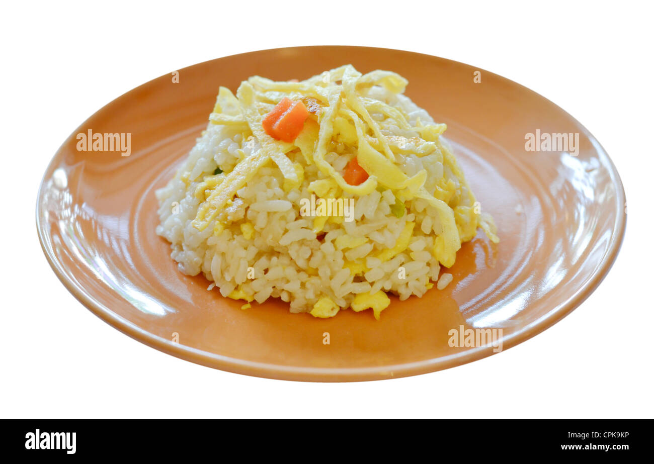 fried rice served with slice the omelet on orange dish Stock Photo