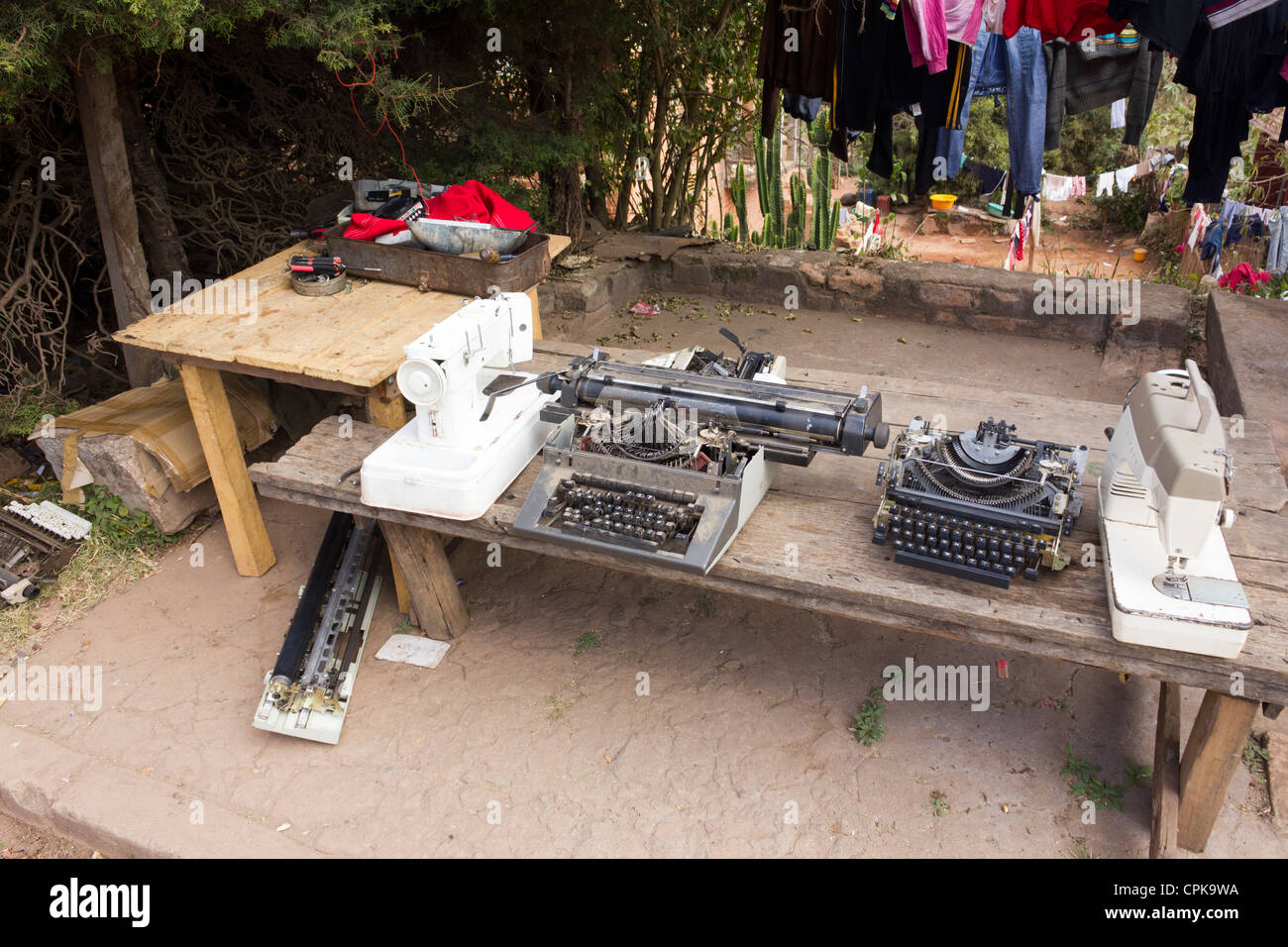 roadside sewing machine and typewriter repair shop, Antsirabe