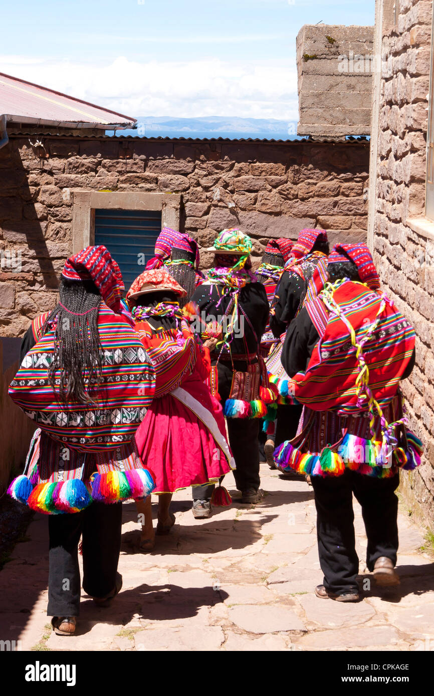 Lake Titikaka, Taquile island, Peru, celebrations on the streets Stock Photo