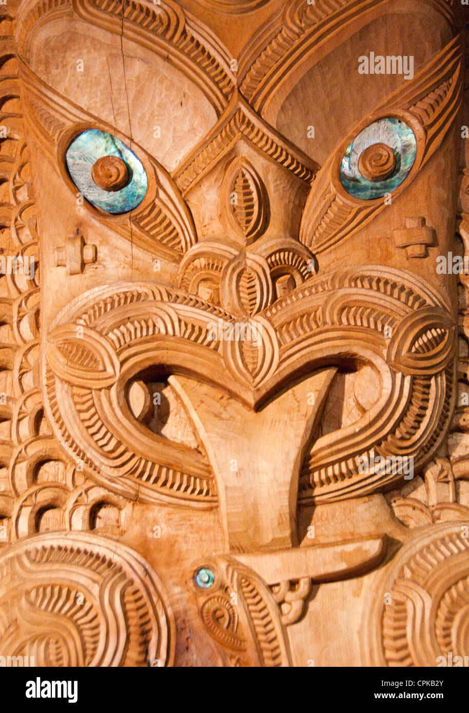 New Zealand North Island Wellington, Maori carving at Museum of Wellington City & Sea Stock Photo