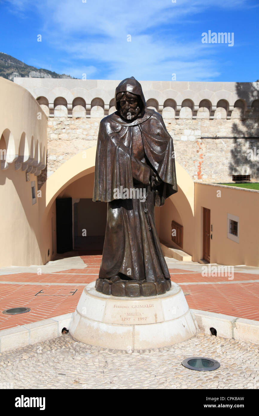 Statue of Francois Grimaldi as a monk, Princes of Grimaldi Palace, Royal Palace, Monaco, Cote d’Azur, Mediterranean, Europe Stock Photo