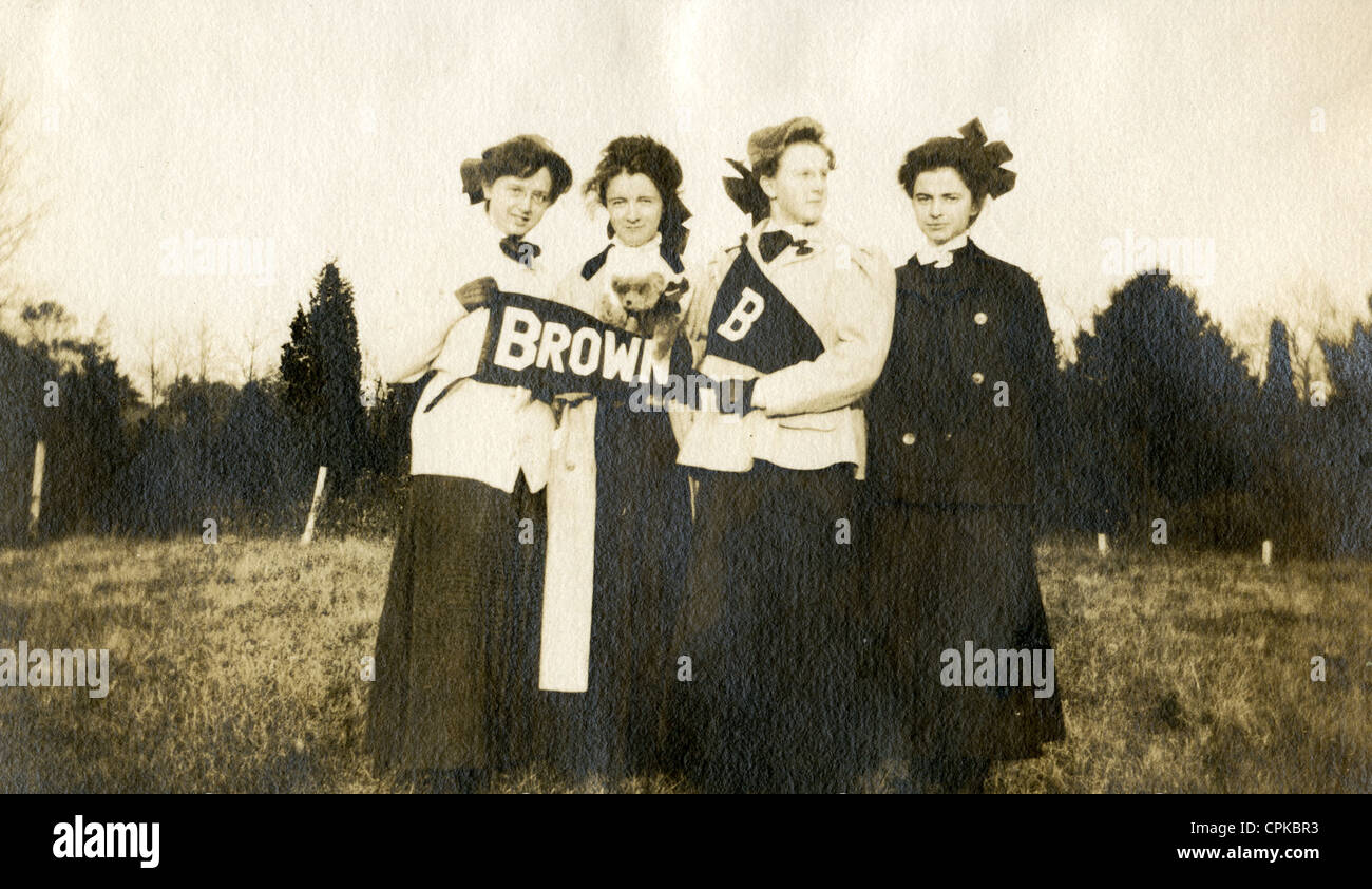 1907 photograph, women cheer for the Brown University hockey team