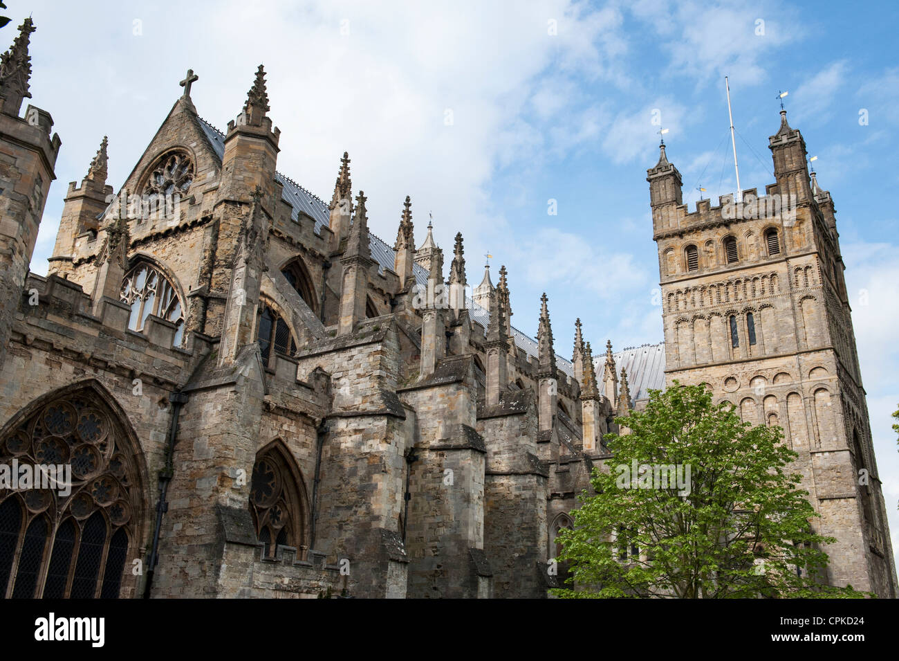 Cathedral Church of Saint Peter at Exeter / Exeter Cathedral tower. Devon. England Stock Photo