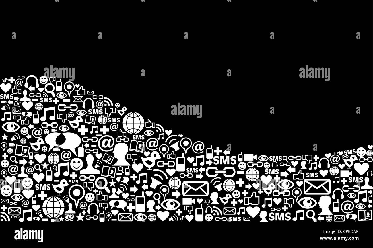 Black and white social media icons set in wave shape layout. Vector ...