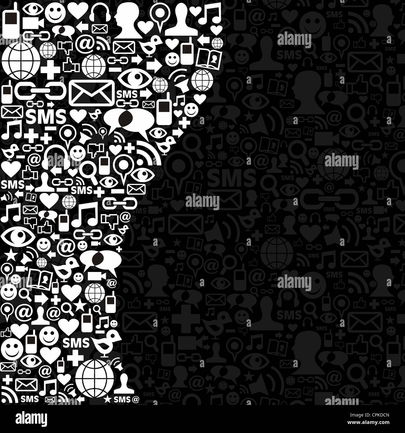 Black and white social media icons set in wave shape layout. Vector ...