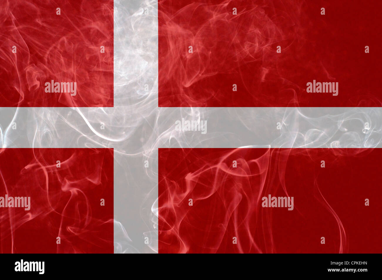 Denmark flag overlay on smoke technique. Stock Photo