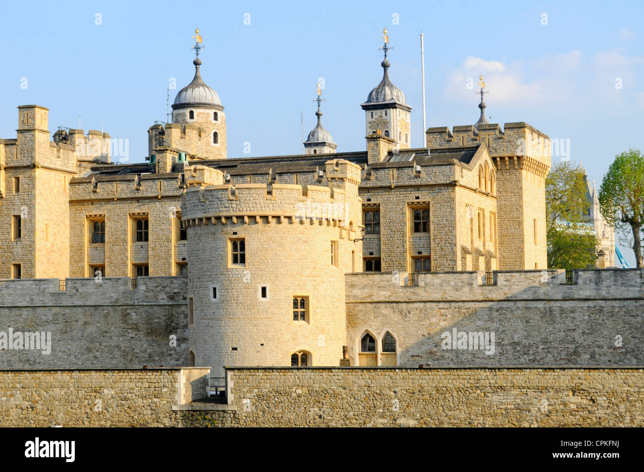 Tower of London north facing elevation seen in evening sunshine Tower Hamlets London England UK Stock Photo