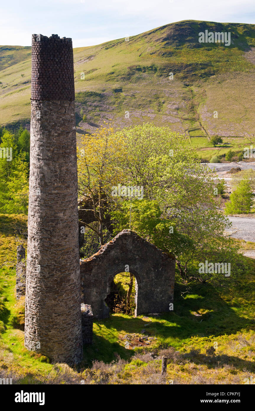 Remains of old engine house at Rhandirmwyn lead mines in the Upper Tywi Valley Mid Wales, abandoned in 1934. Stock Photo