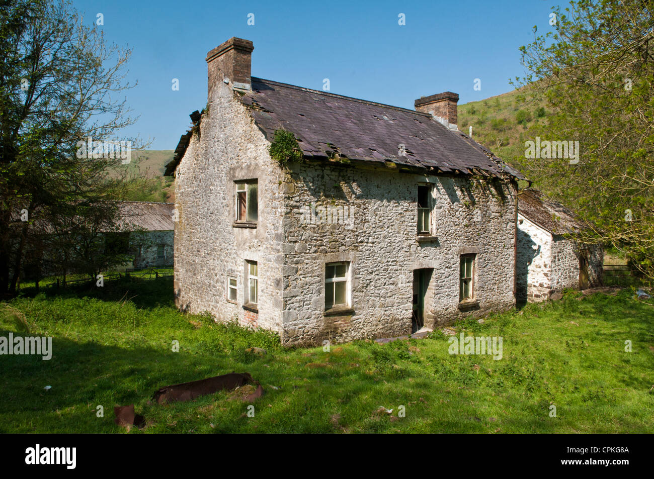 Deserted upland sheep farm in Carmarthenshire West Wales Stock Photo