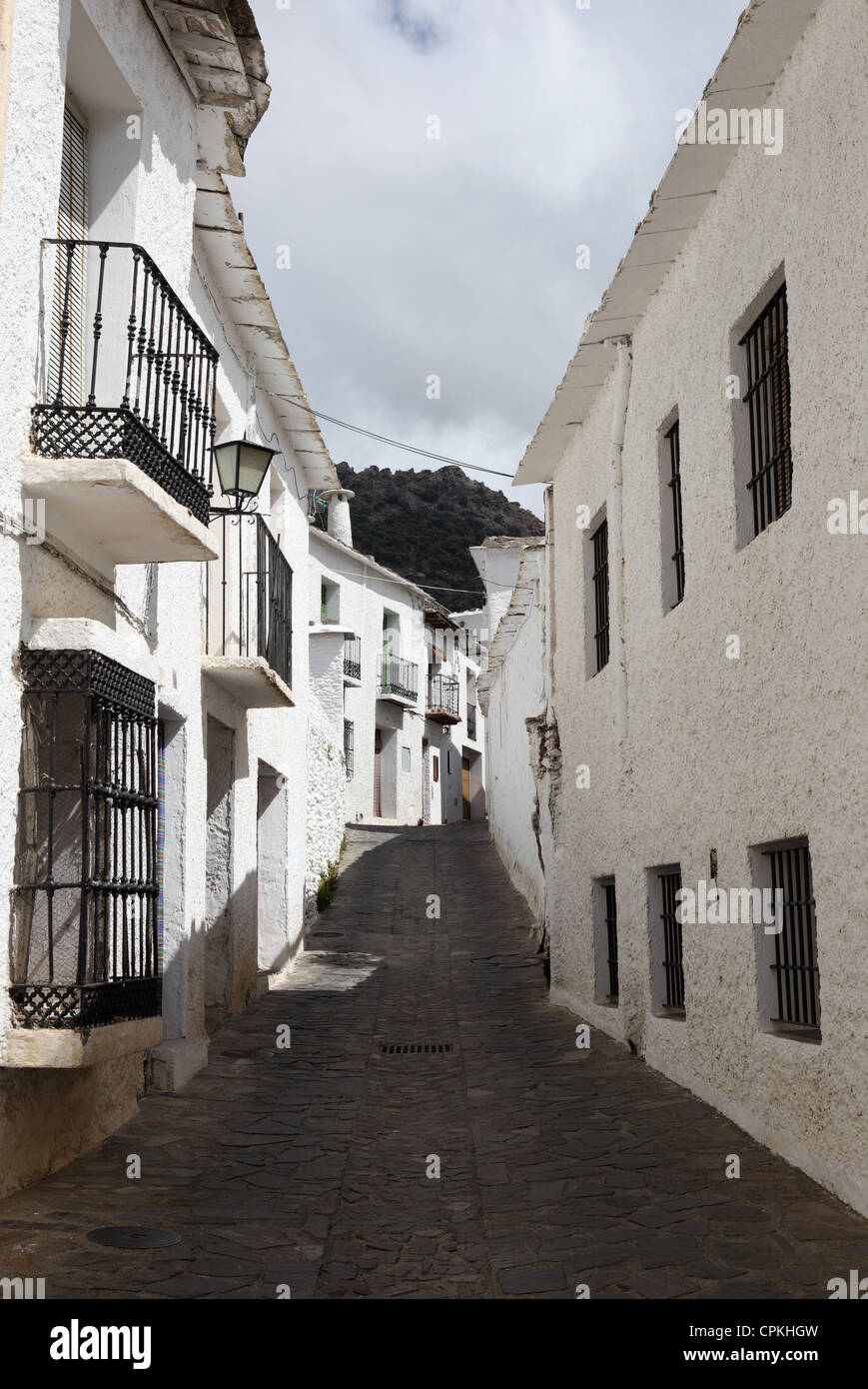 Narrow street in Andalusian village Bubion, Spain Stock Photo