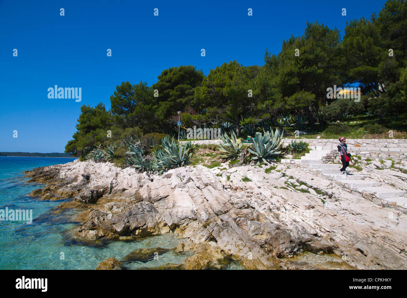Waterfront along Tomja Petrica seaside promenade Hvar town Hvar Island Dalmatia Croatia Europe Stock Photo