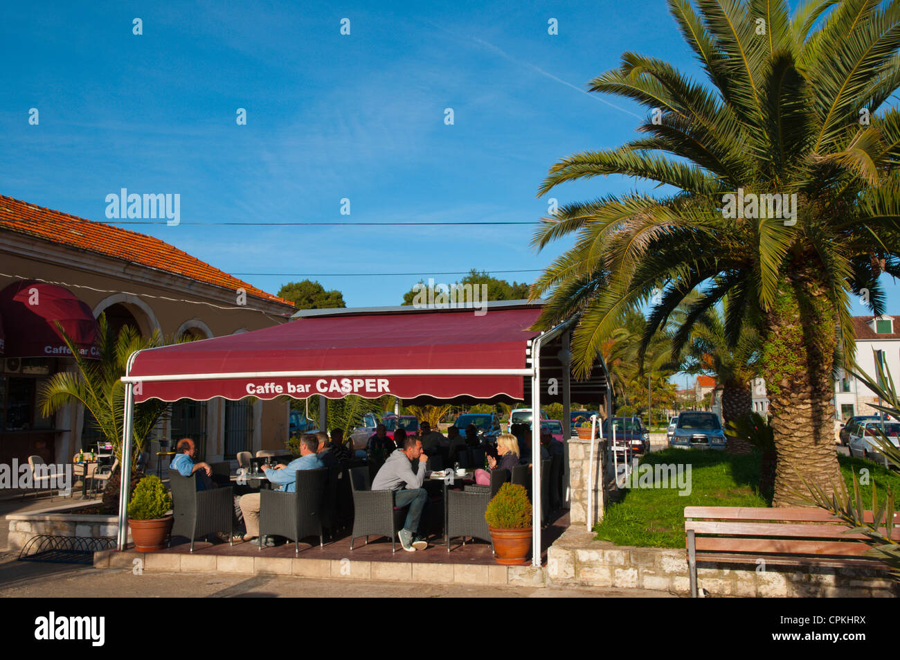 Caffe bar Casper in front of city park Stari Grad Hvar Island Dalmatia Croatia Europe Stock Photo