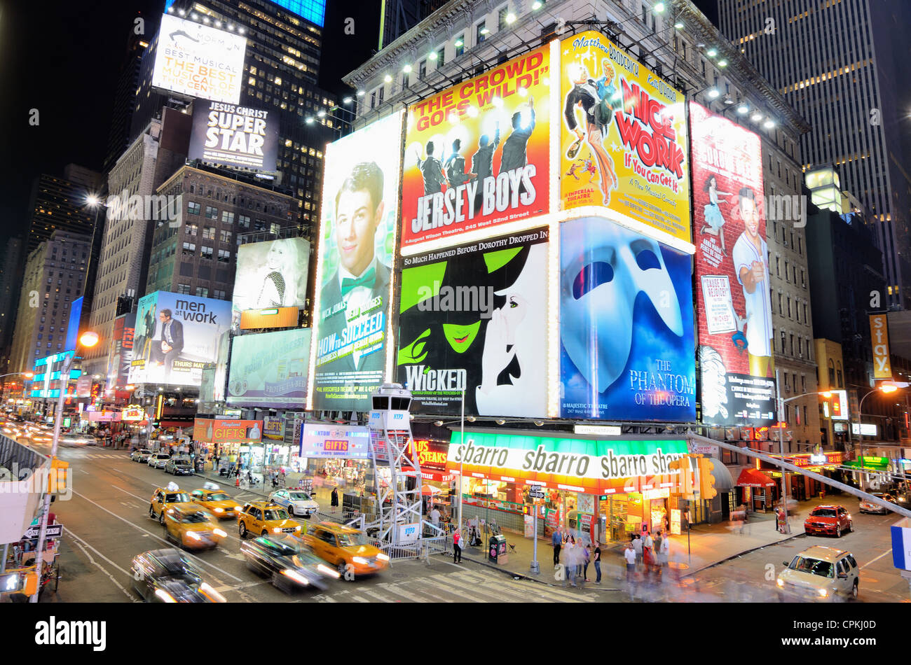 TImes Square theater billboards along Broadway in New York City. Stock Photo