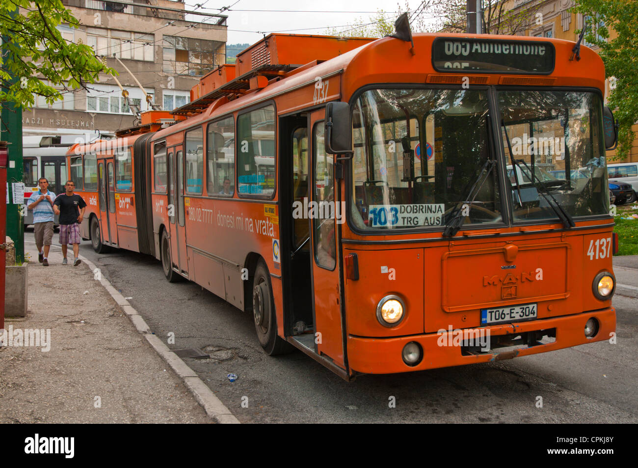 Trolley buses at Austrijski Trg terminal Skenderija district Sarajevo city Bosnia and Herzegovina Europe Stock Photo
