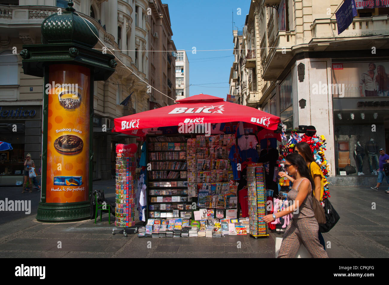 Kiosk selling magazines and other articles along Knez Mihailova pedestrian street old town Belgrade Serbia Europe Stock Photo