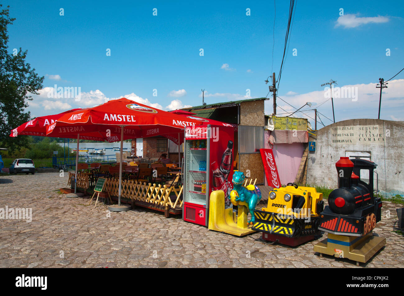 Cafe terrace Zemunski kej riverside promenande Zemun area Novi Beograd