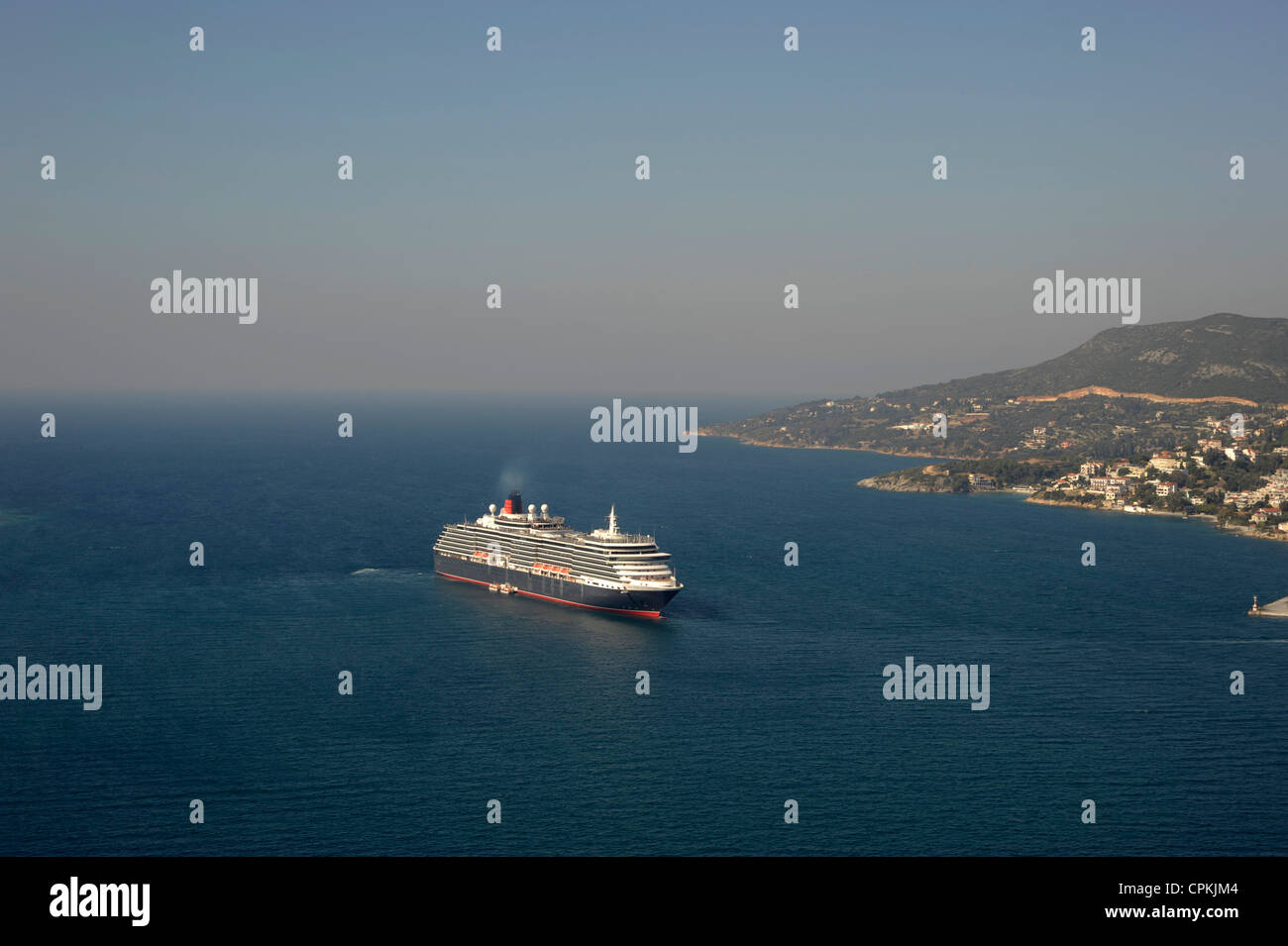 Cunard Line Cruise Ship 'Queen Victoria' anchoring at Samos island, Greece. Stock Photo
